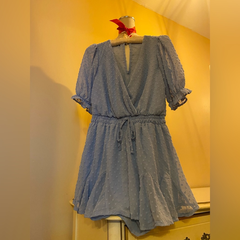 Trixxi Light Blue Romper Textured Puffed Sleeves Size M